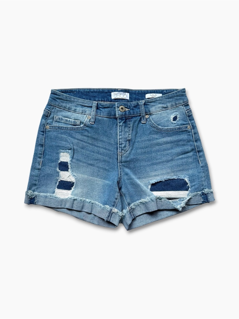 SOFIA‎ BY SOFIA VERGARA Lila Denim Shorts 2 Blue Mid Rise Distressed Cuff Summer